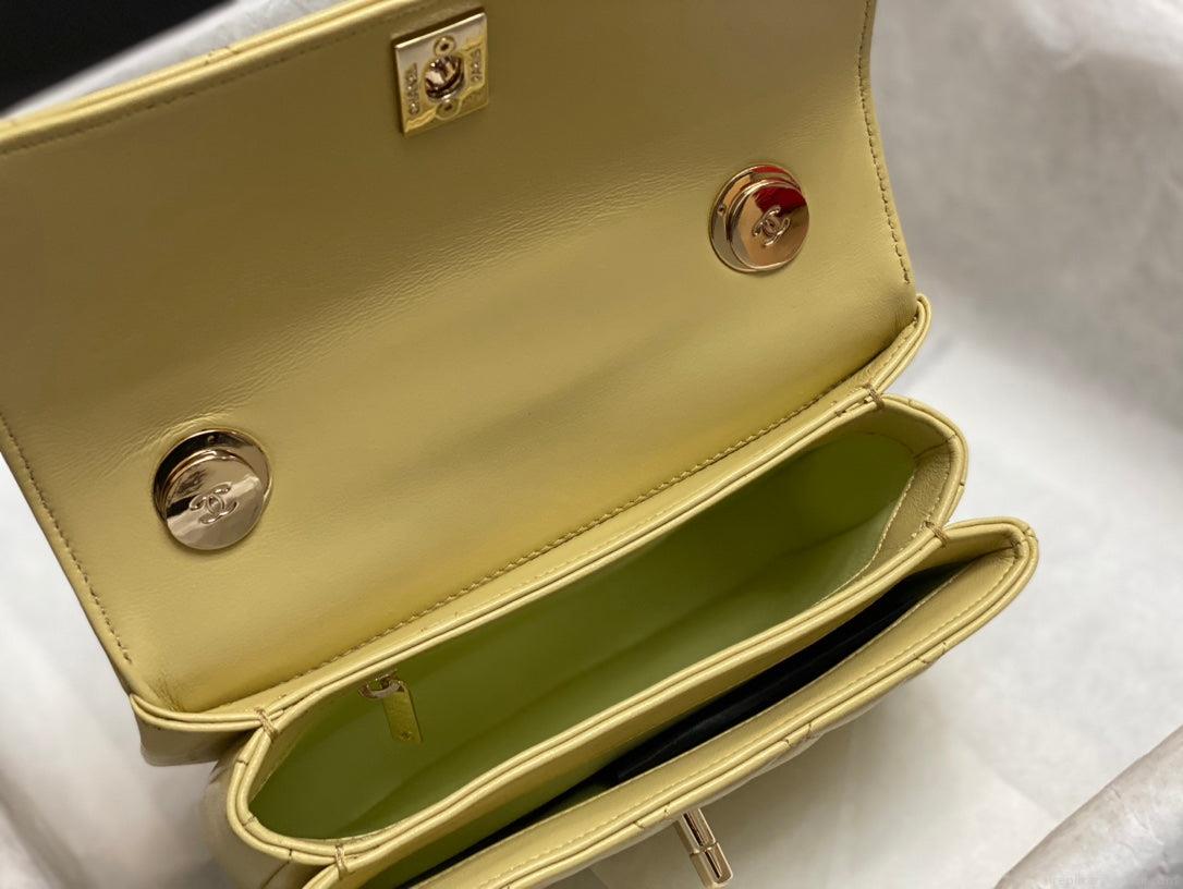 Chanel AS4654 Trendy CC Flap Bag With Top Handle Yellow Lambskin Multicolor Logo