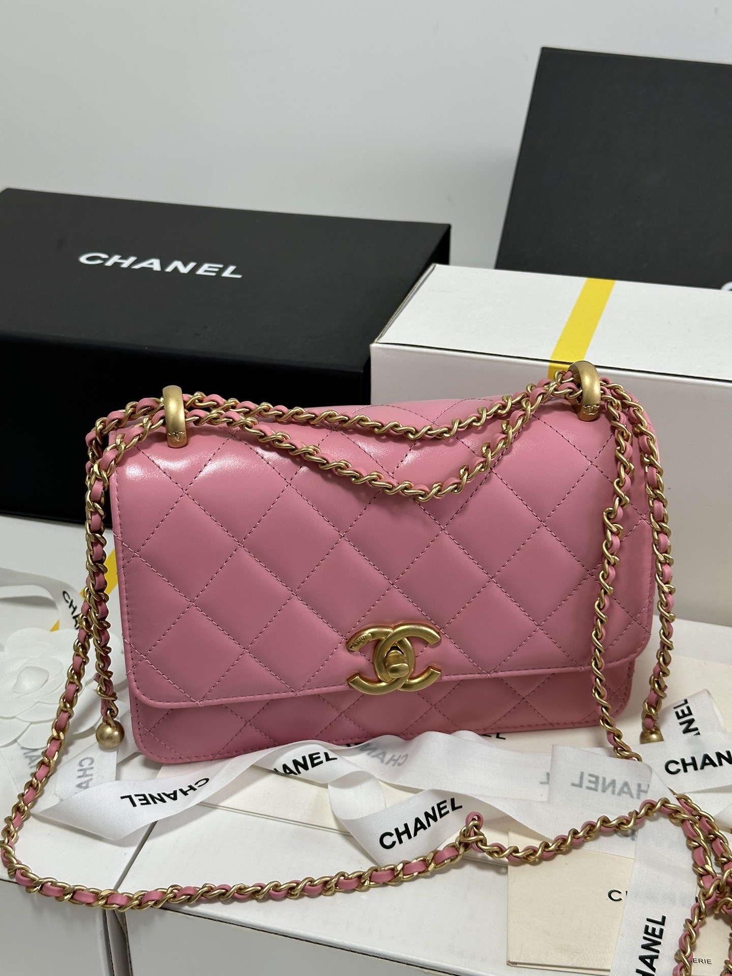 Chanel AS2649 Woc Wallet on Chain with Gold Charm Small Vintage Calfskin Bag Pink