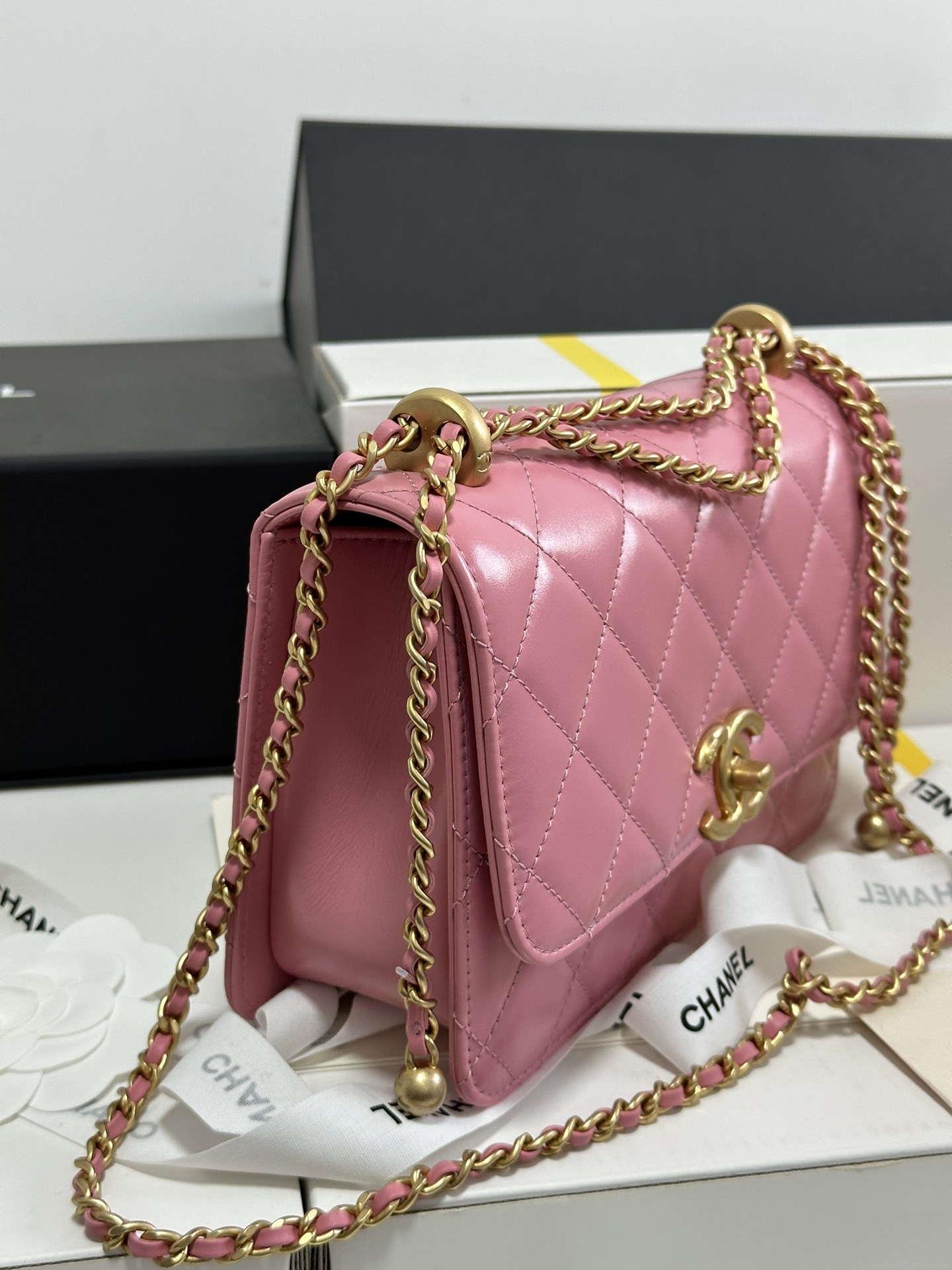 Chanel AS2649 Woc Wallet on Chain with Gold Charm Small Vintage Calfskin Bag Pink