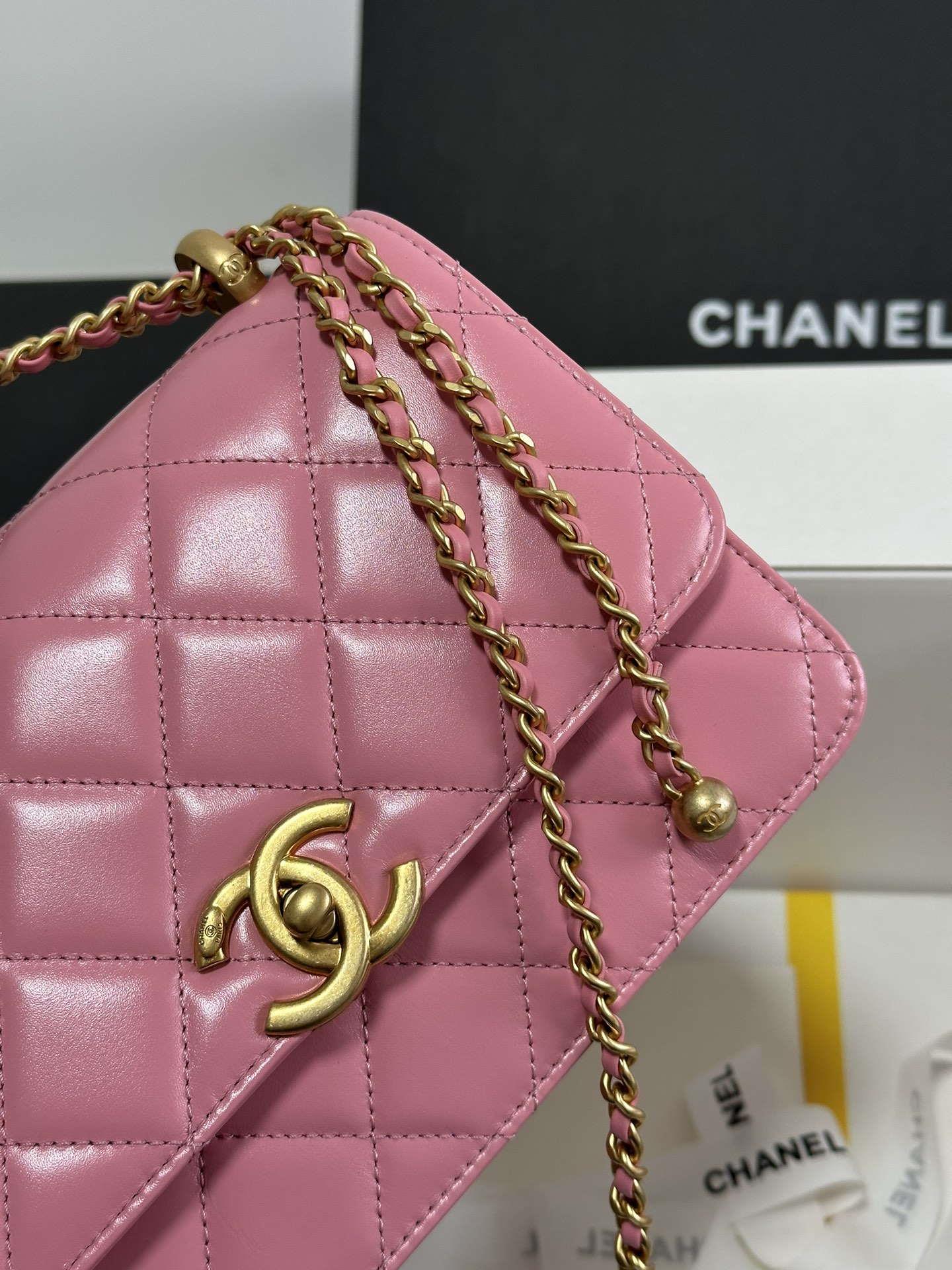 Chanel AS2649 Woc Wallet on Chain with Gold Charm Small Vintage Calfskin Bag Pink