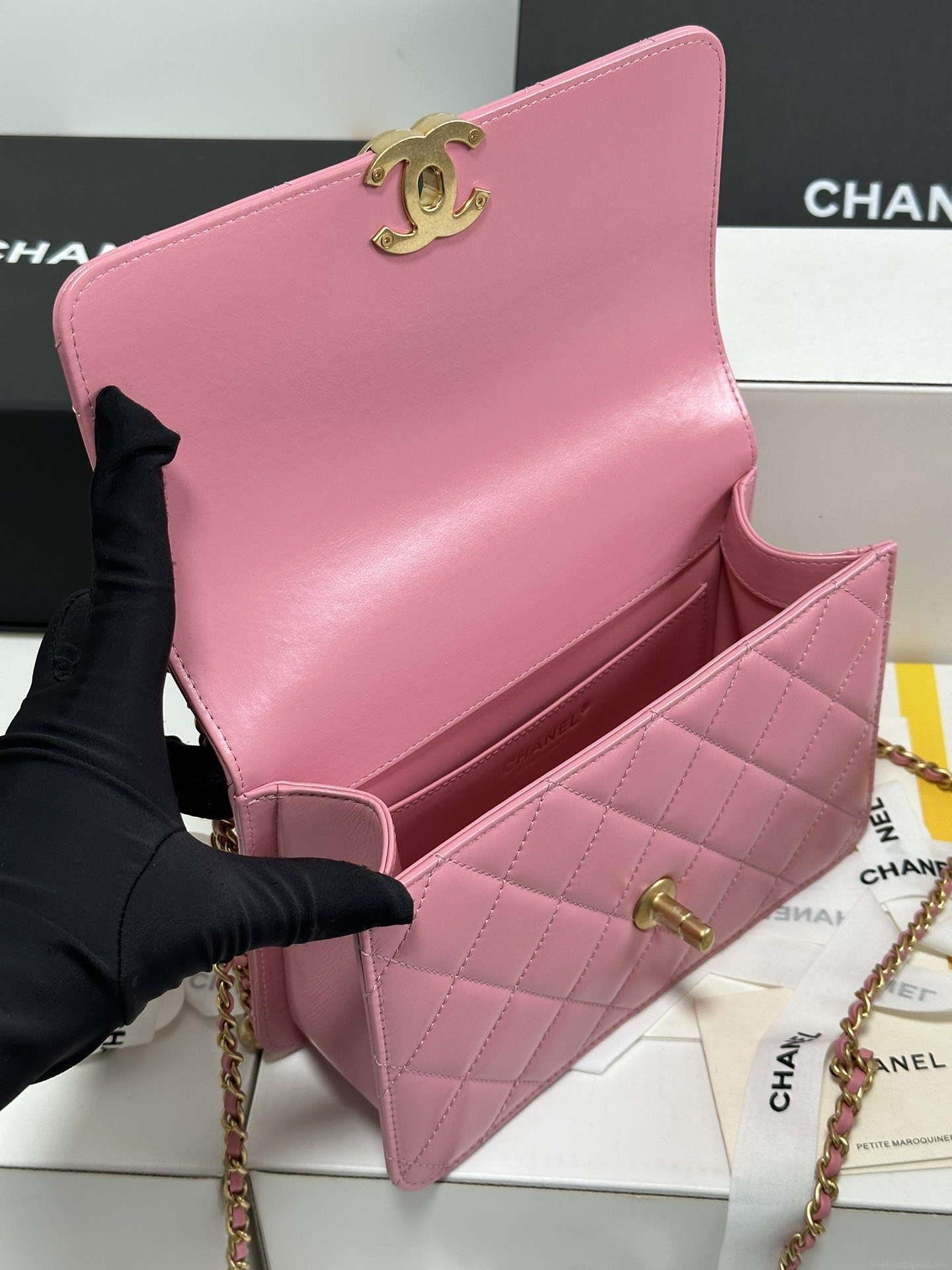 Chanel AS2649 Woc Wallet on Chain with Gold Charm Small Vintage Calfskin Bag Pink