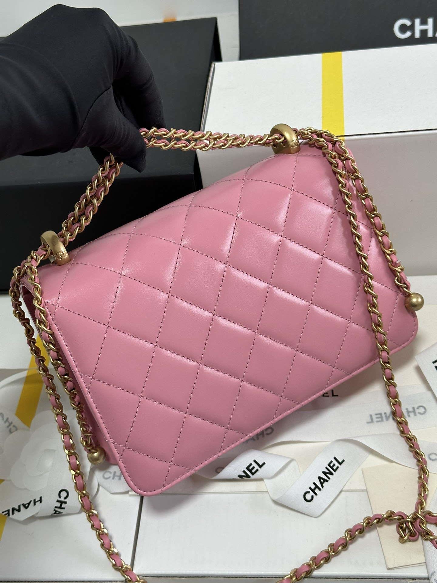 Chanel AS2649 Woc Wallet on Chain with Gold Charm Small Vintage Calfskin Bag Pink