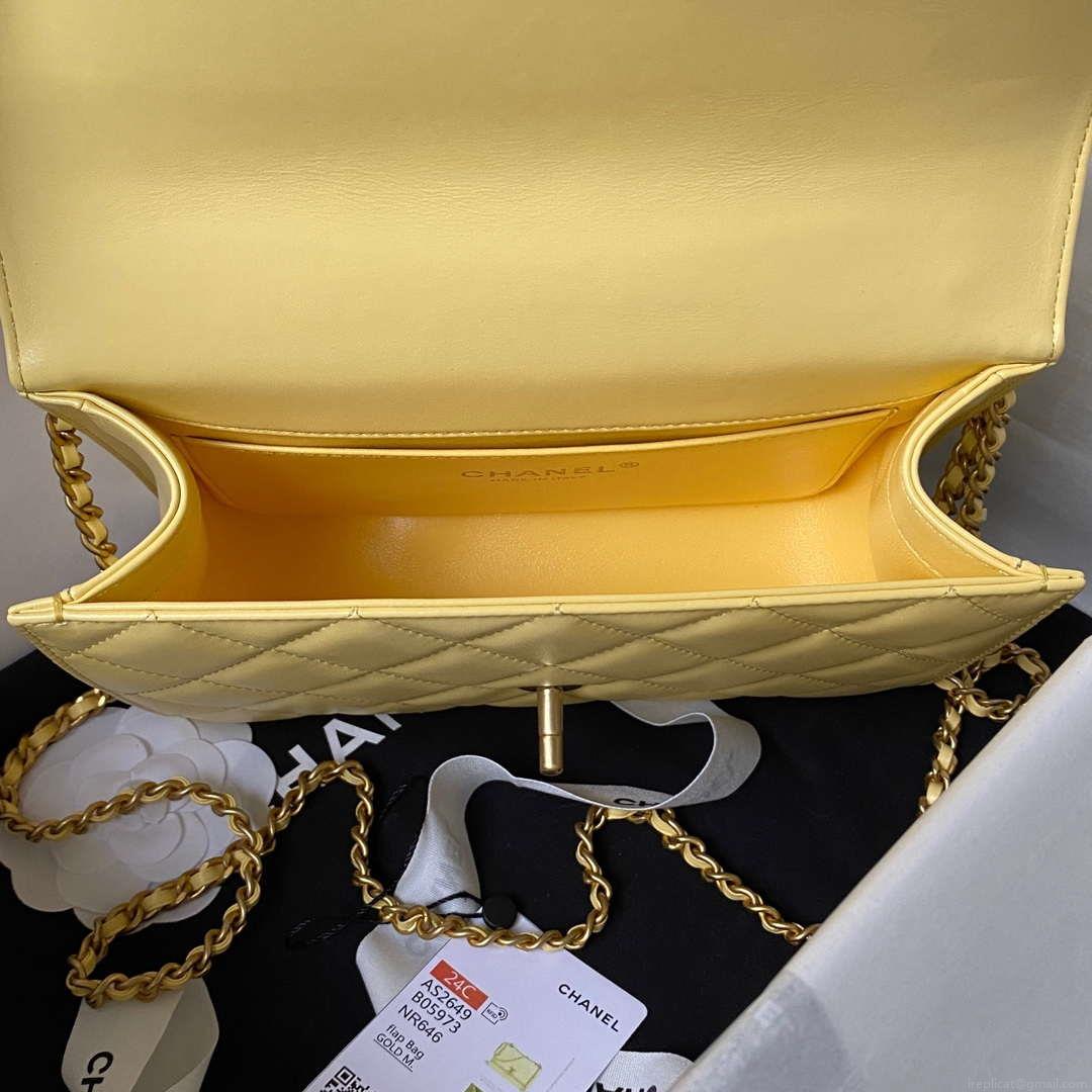 Chanel AS2649 Woc Wallet on Chain with Gold Charm Small Vintage Calfskin Bag Yellow
