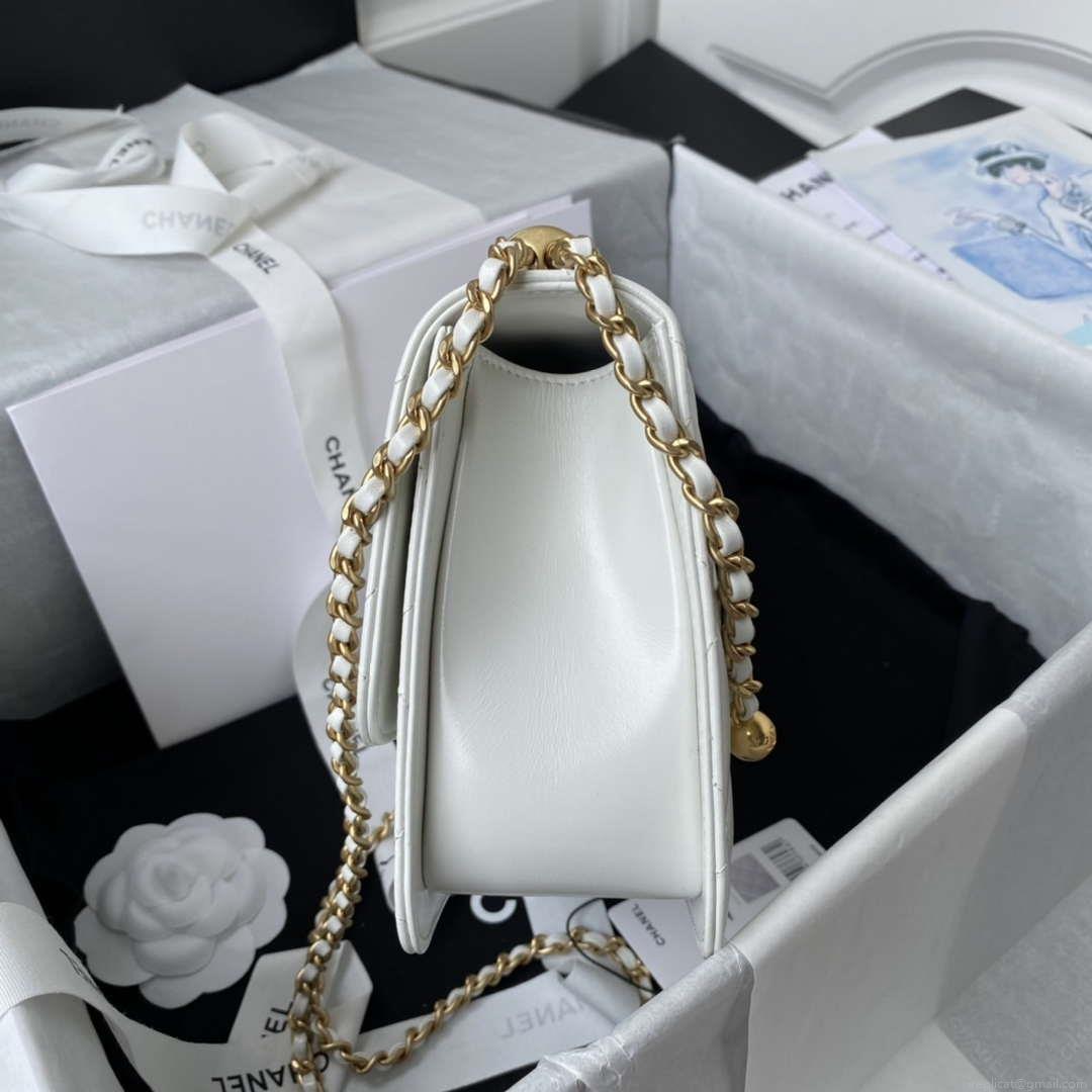 Chanel AS2649 Woc Wallet on Chain with Gold Charm Small Vintage Calfskin Bag White