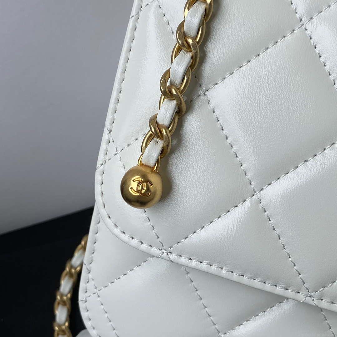 Chanel AS2649 Woc Wallet on Chain with Gold Charm Small Vintage Calfskin Bag White
