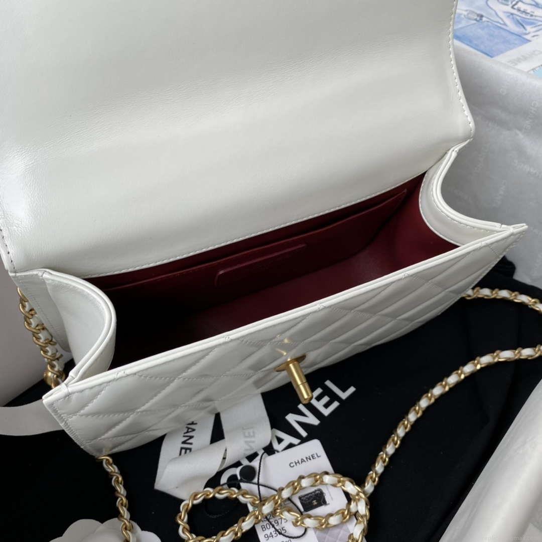 Chanel AS2649 Woc Wallet on Chain with Gold Charm Small Vintage Calfskin Bag White