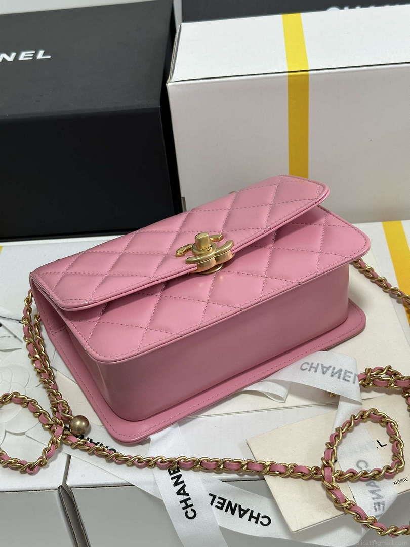 Chanel AS2615 Woc Wallet on Chain with Gold Charm Mini Vintage Calfskin Bag Pink