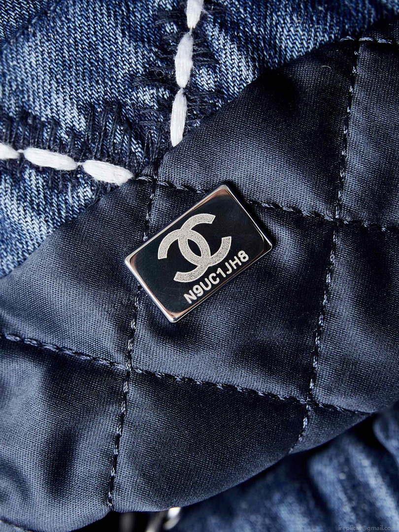 Chanel AS3980 22 Mini Handbag Silver-Tone Metal Canvas Blue Denim