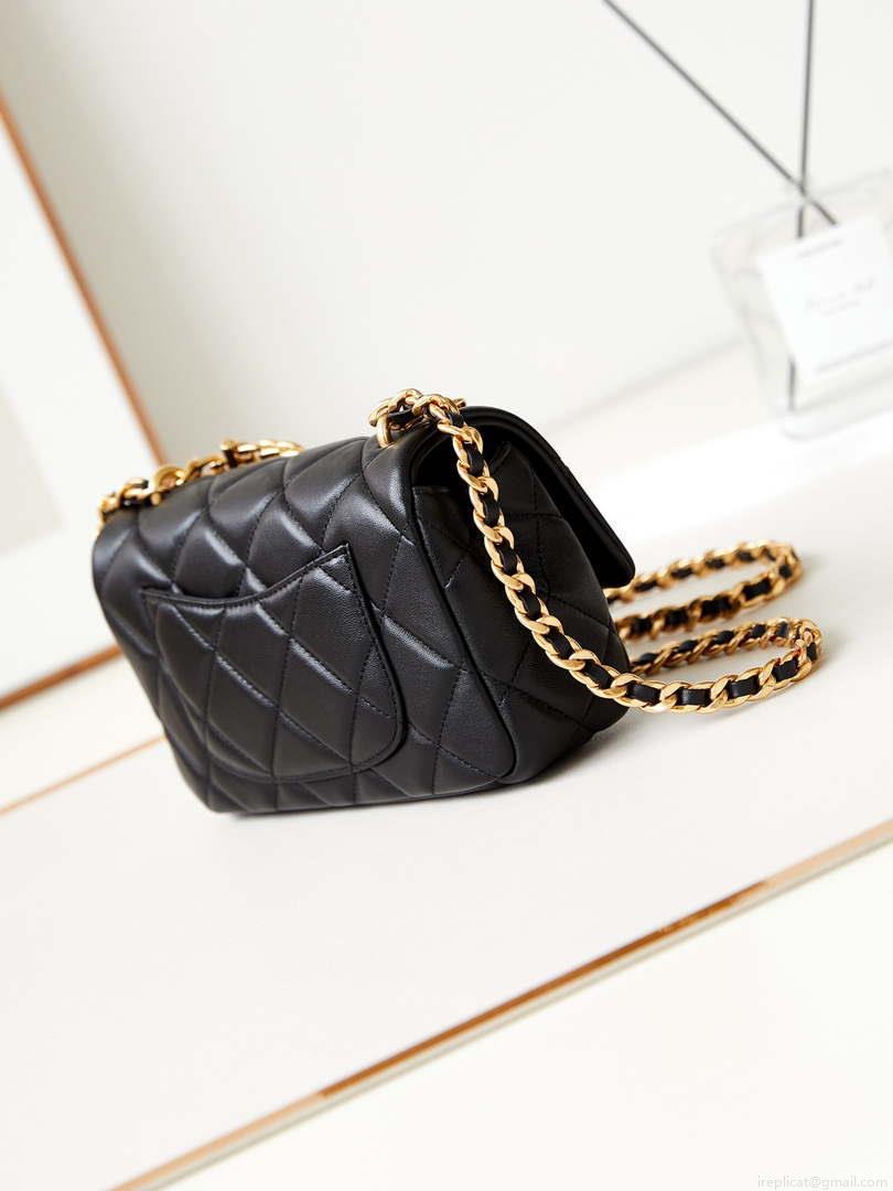 Chanel AS4595 MINI FLAP BAG Metallic Calfskin Diamante & Gold-Tone Metal Black