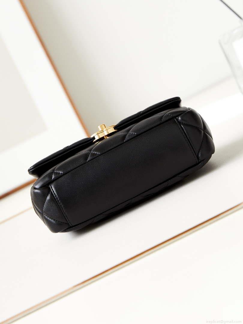 Chanel AS4595 MINI FLAP BAG Metallic Calfskin Diamante & Gold-Tone Metal Black