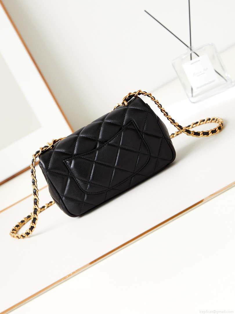 Chanel AS4595 MINI FLAP BAG Metallic Calfskin Diamante & Gold-Tone Metal Black