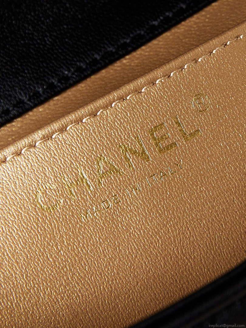 Chanel AS4595 MINI FLAP BAG Metallic Calfskin Diamante & Gold-Tone Metal Black