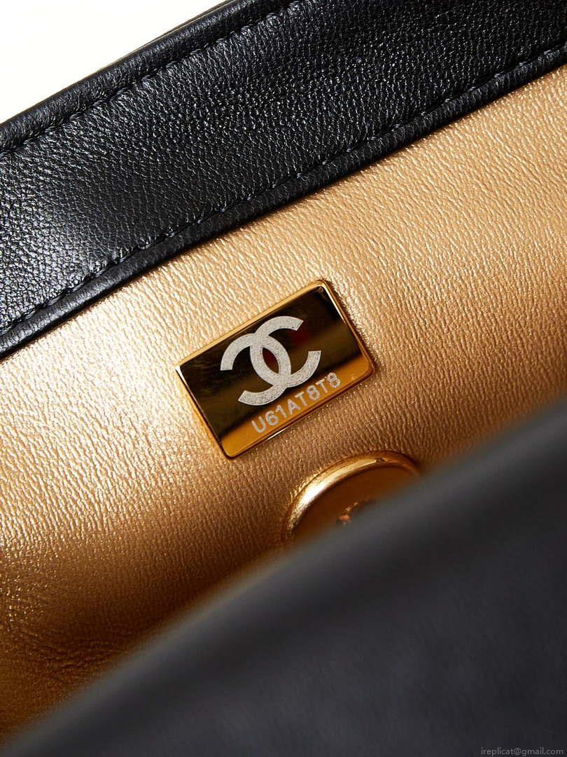 Chanel AS4595 MINI FLAP BAG Metallic Calfskin Diamante & Gold-Tone Metal Black