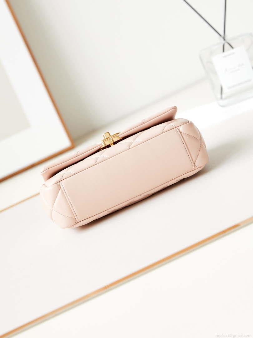Chanel AS4595 MINI FLAP BAG Metallic Calfskin Diamante & Gold-Tone Metal Light Pink