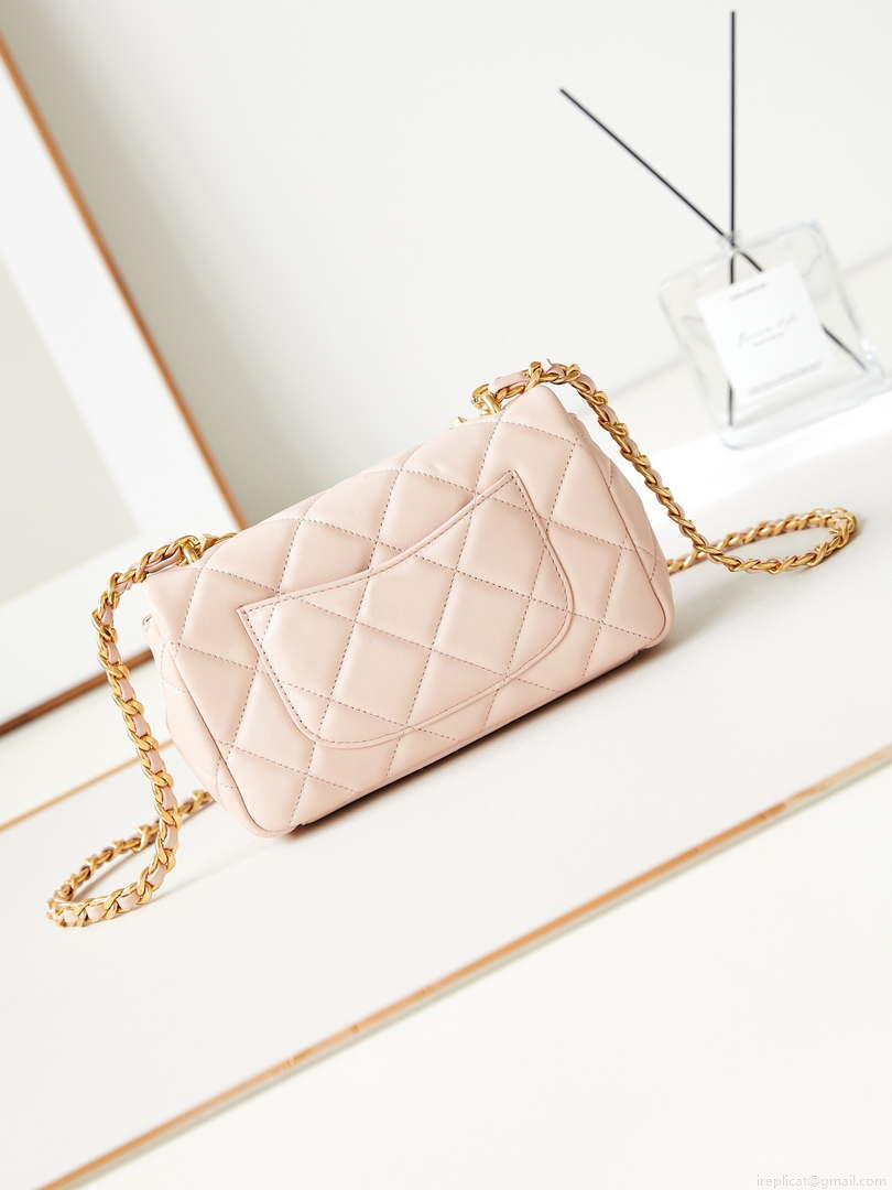 Chanel AS4595 MINI FLAP BAG Metallic Calfskin Diamante & Gold-Tone Metal Light Pink