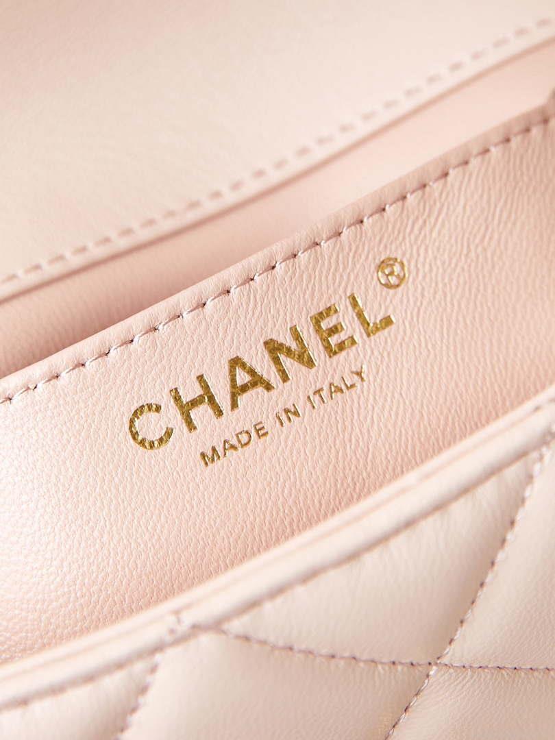 Chanel AS4595 MINI FLAP BAG Metallic Calfskin Diamante & Gold-Tone Metal Light Pink