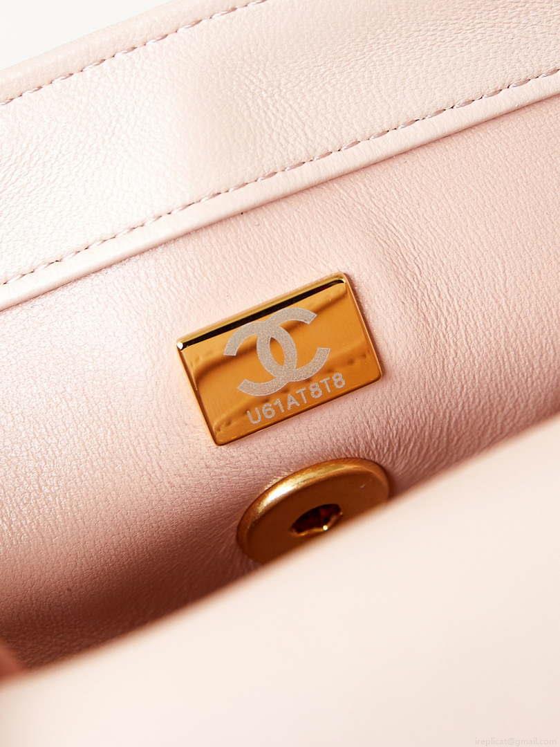 Chanel AS4595 MINI FLAP BAG Metallic Calfskin Diamante & Gold-Tone Metal Light Pink