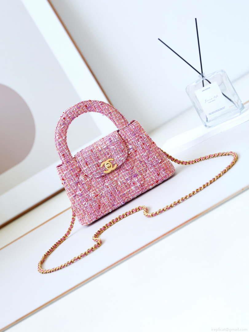 Chanel AS4416 Mini Shopping Bag Cotton Tweed & Gold-Tone Metal Pink