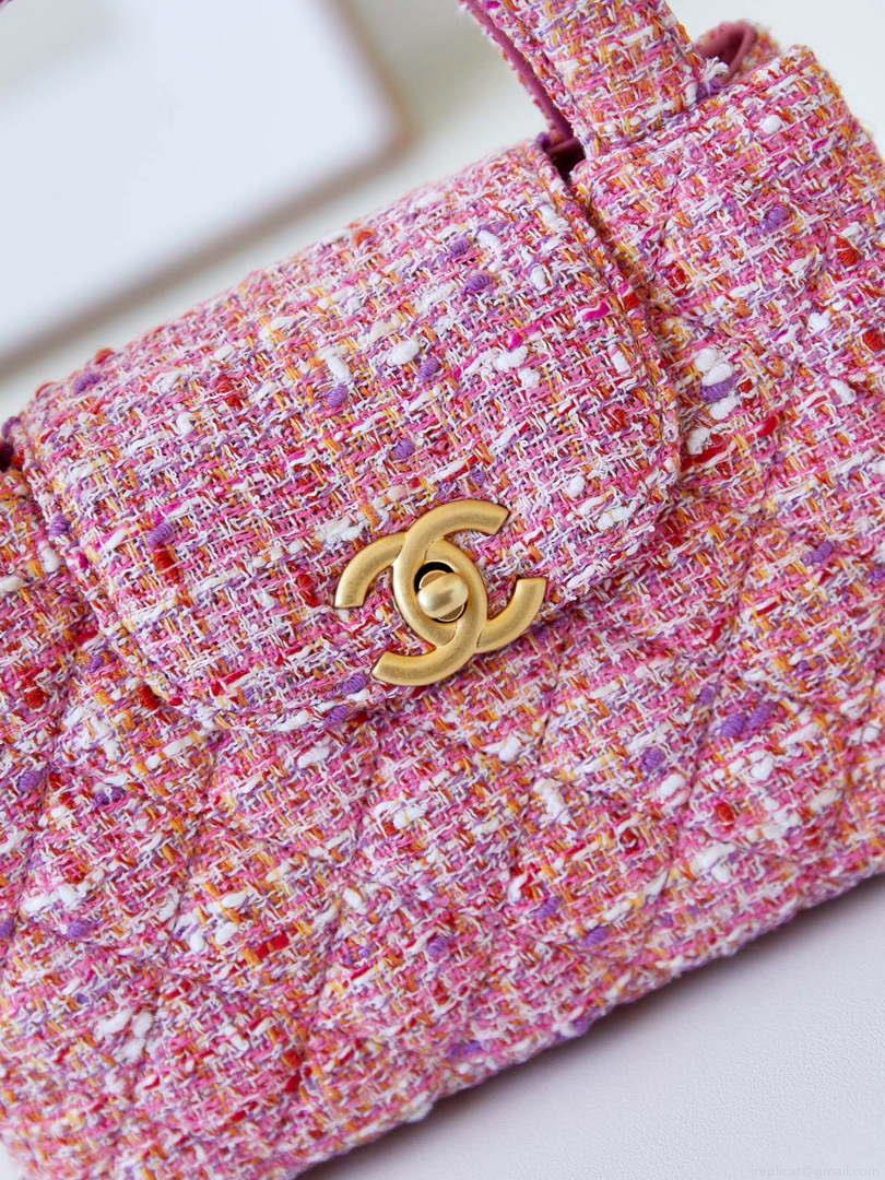 Chanel AS4416 Mini Shopping Bag Cotton Tweed & Gold-Tone Metal Pink