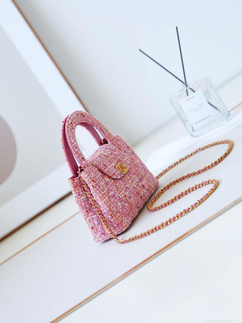 Chanel AS4416 Mini Shopping Bag Cotton Tweed & Gold-Tone Metal Pink