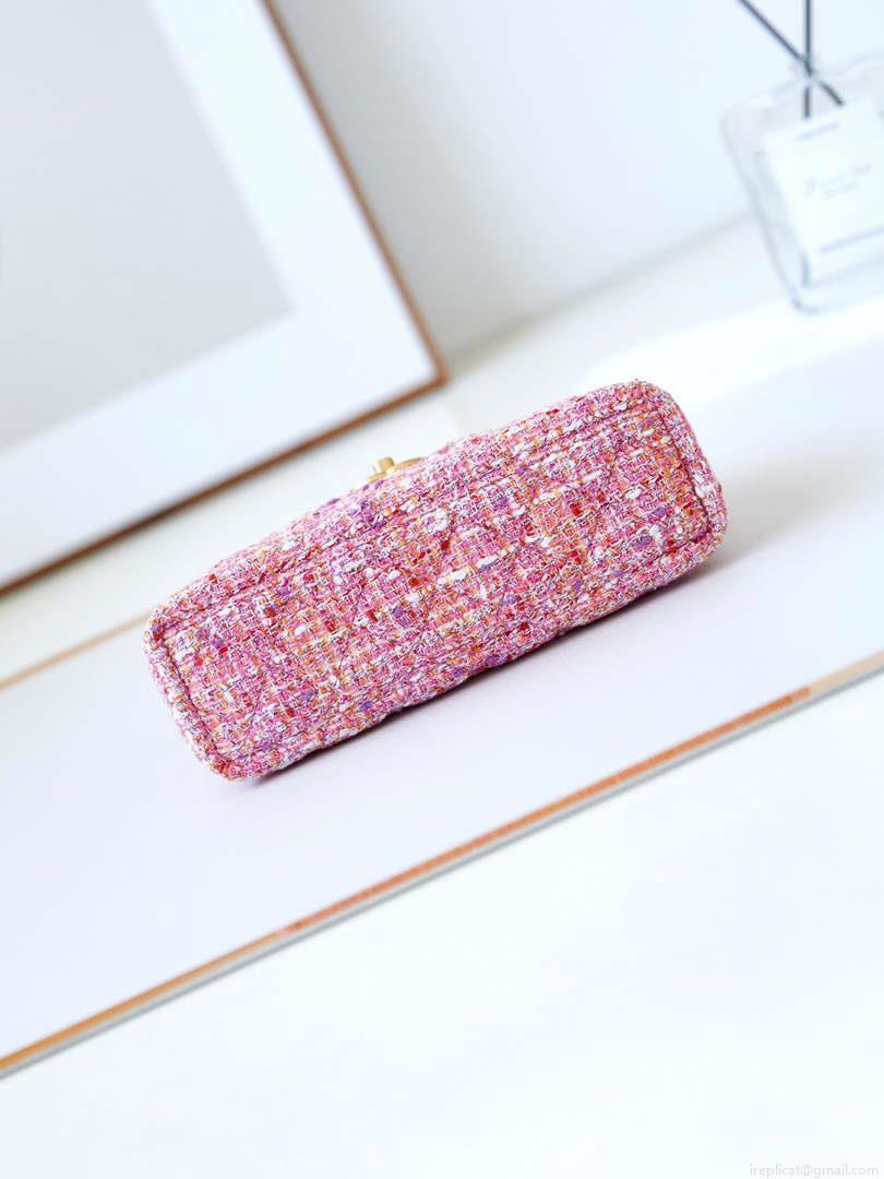 Chanel AS4416 Mini Shopping Bag Cotton Tweed & Gold-Tone Metal Pink