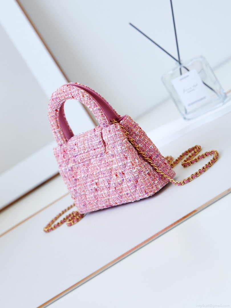 Chanel AS4416 Mini Shopping Bag Cotton Tweed & Gold-Tone Metal Pink