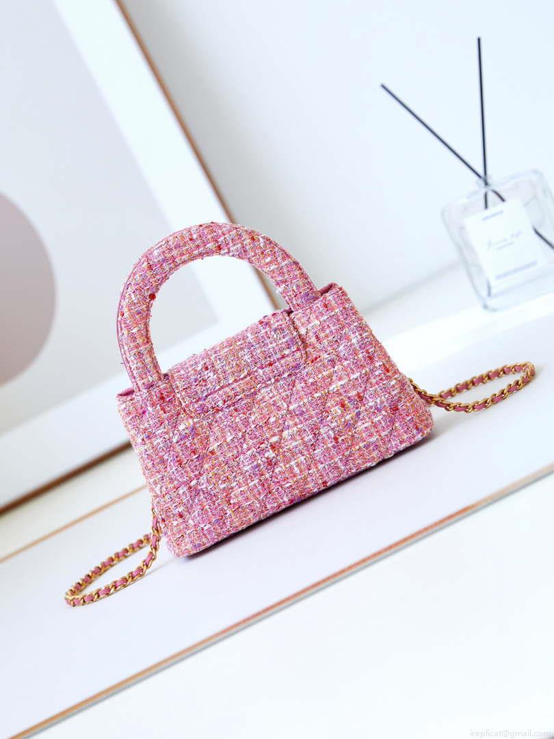 Chanel AS4416 Mini Shopping Bag Cotton Tweed & Gold-Tone Metal Pink