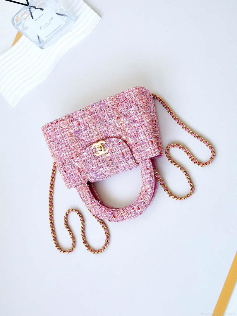 Chanel AS4416 Mini Shopping Bag Cotton Tweed & Gold-Tone Metal Pink