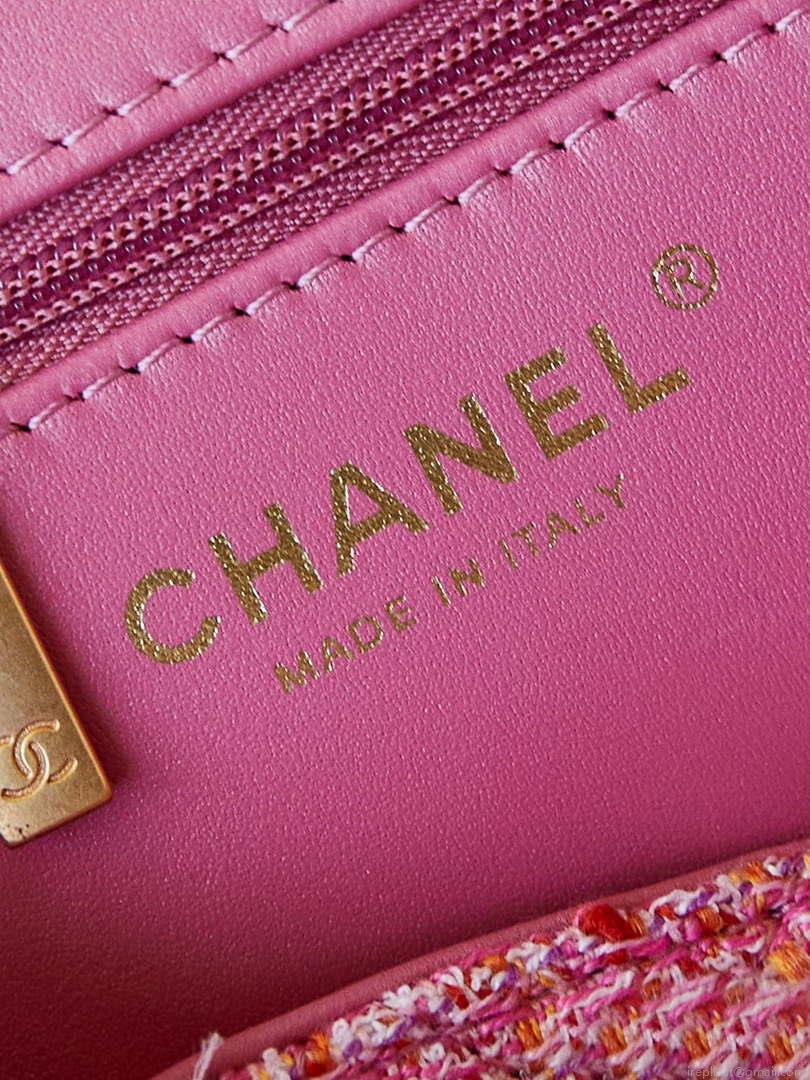 Chanel AS4416 Mini Shopping Bag Cotton Tweed & Gold-Tone Metal Pink
