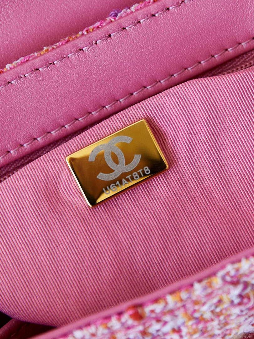 Chanel AS4416 Mini Shopping Bag Cotton Tweed & Gold-Tone Metal Pink