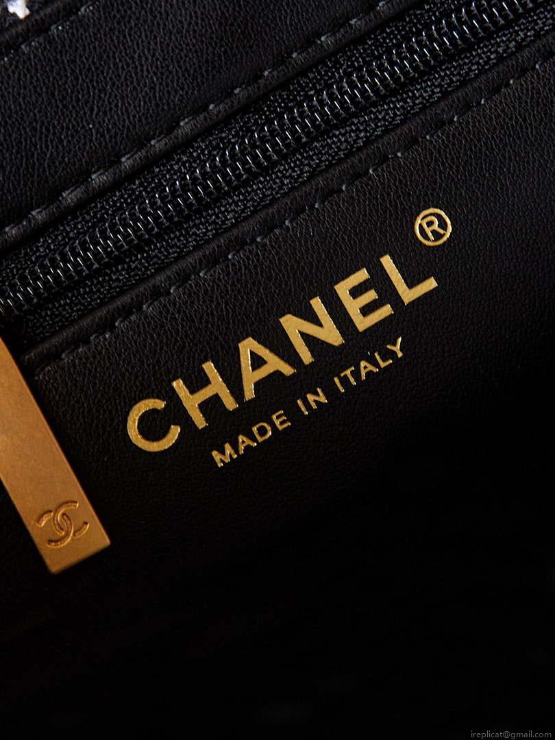 Chanel AS4416 Mini Shopping Bag Cotton Tweed & Gold-Tone Metal Black and White