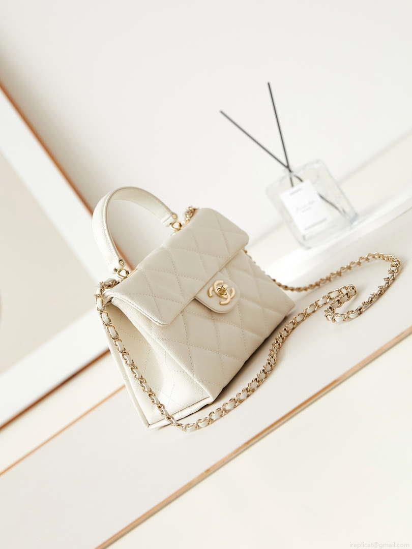 Chanel AS4711 Kelly Bag Calfskin gold tone metal White