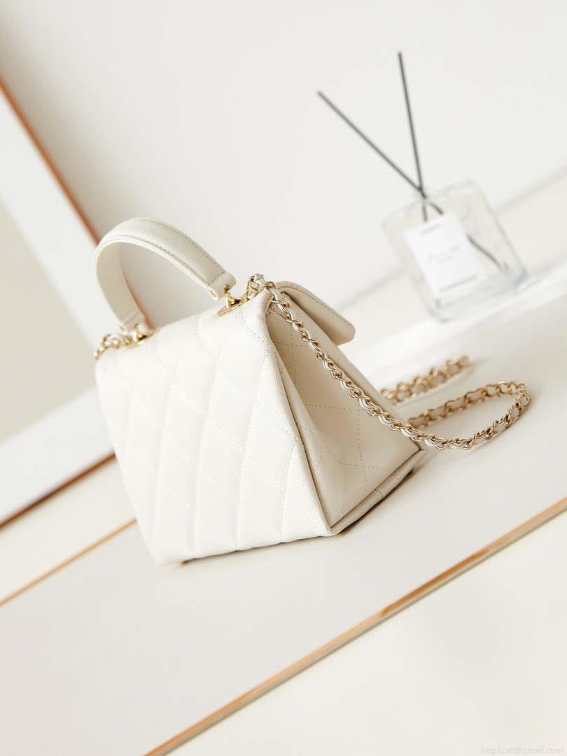 Chanel AS4711 Kelly Bag Calfskin gold tone metal White
