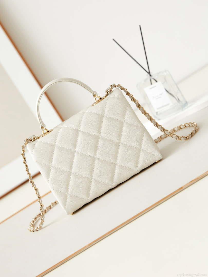 Chanel AS4711 Kelly Bag Calfskin gold tone metal White