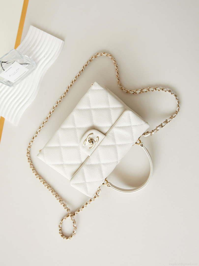 Chanel AS4711 Kelly Bag Calfskin gold tone metal White