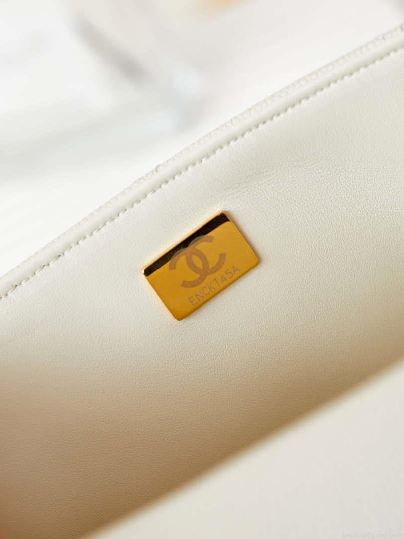 Chanel AS4711 Kelly Bag Calfskin gold tone metal White