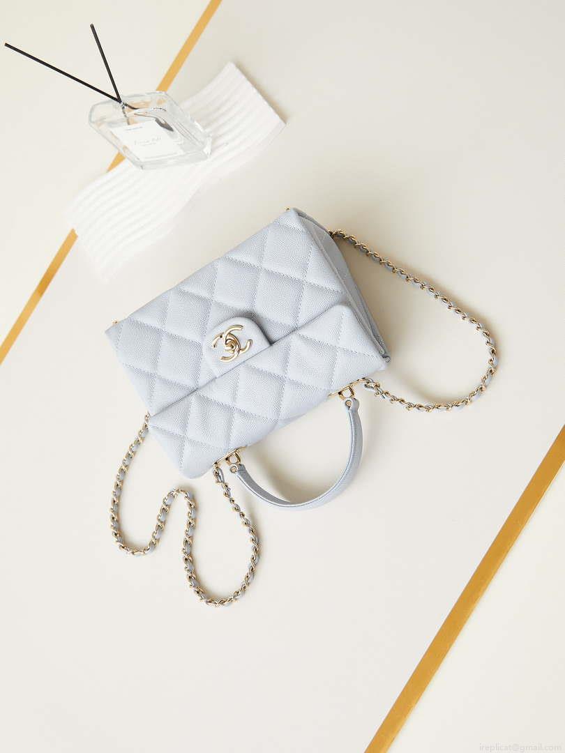 Chanel AS4711 Kelly Bag Calfskin gold tone metal Light Blue
