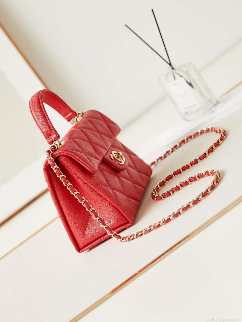 Chanel AS4711 Kelly Bag Calfskin gold tone metal Red