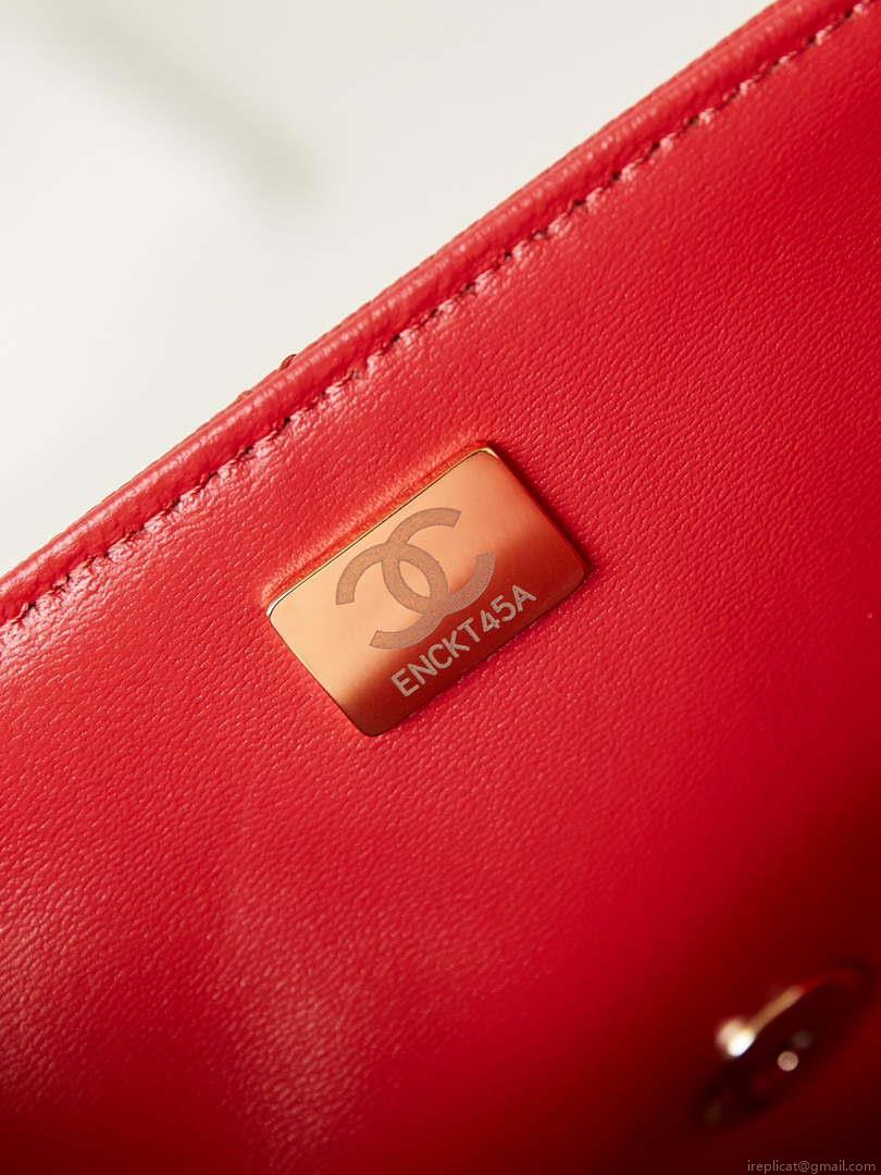 Chanel AS4711 Kelly Bag Calfskin gold tone metal Red