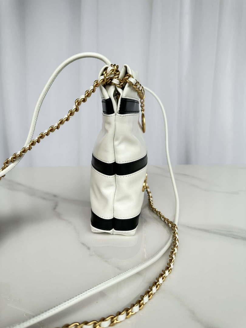 Chanel 22 Mini Handbag AS3980 Shiny Calfskin & Gold-Tone Metal White & Black