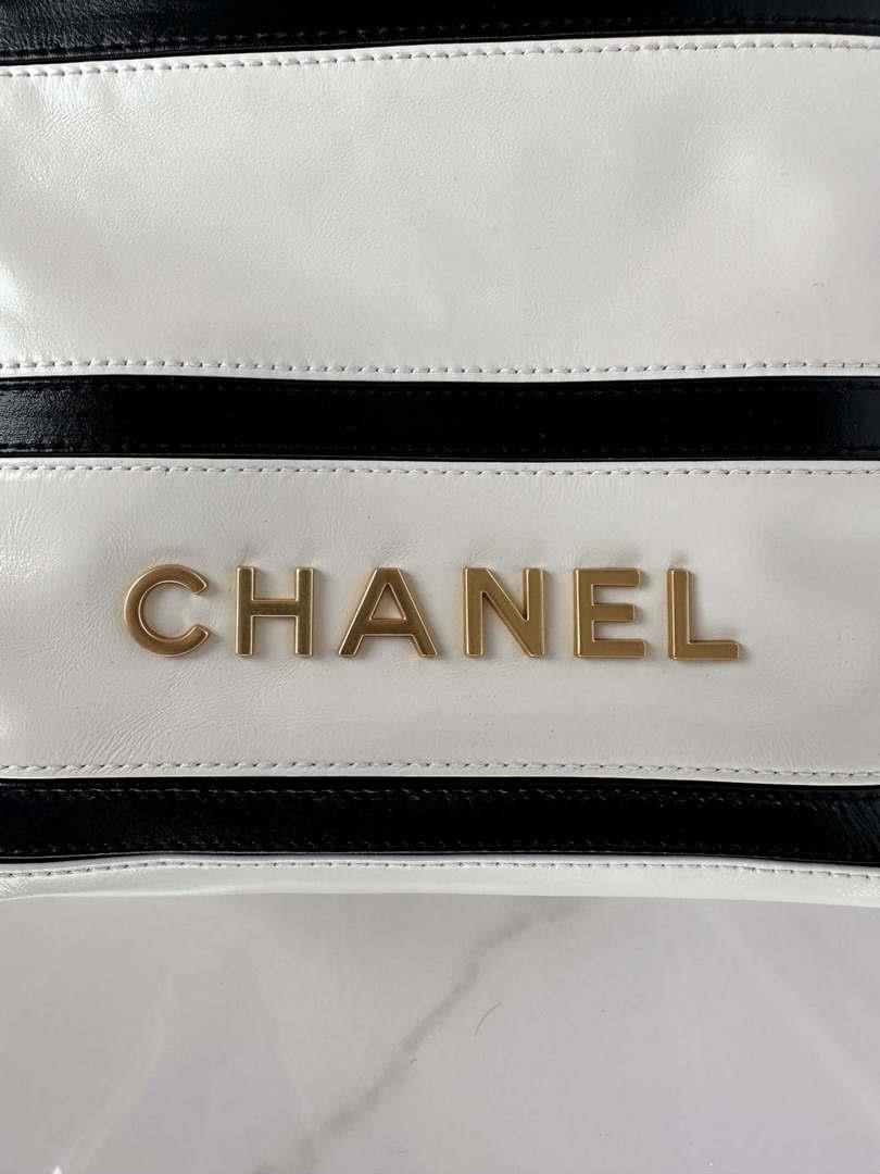 Chanel 22 Mini Handbag AS3980 Shiny Calfskin & Gold-Tone Metal White & Black