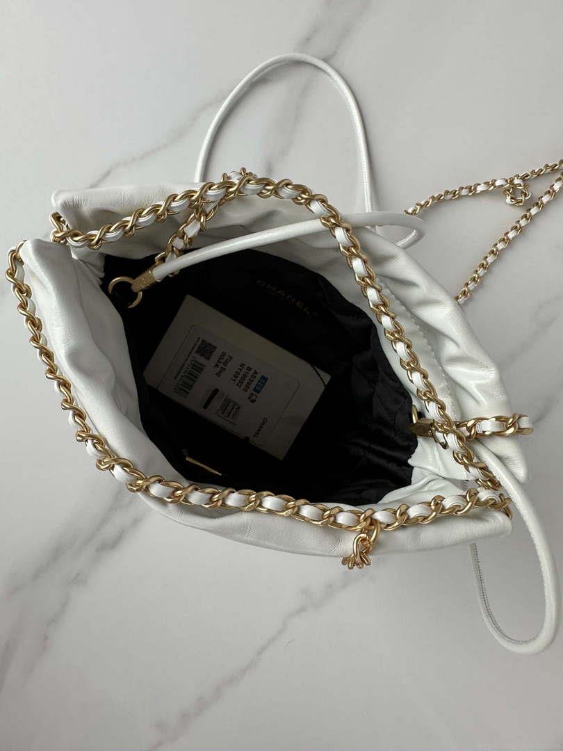 Chanel 22 Mini Handbag AS3980 Shiny Calfskin & Gold-Tone Metal White & Black