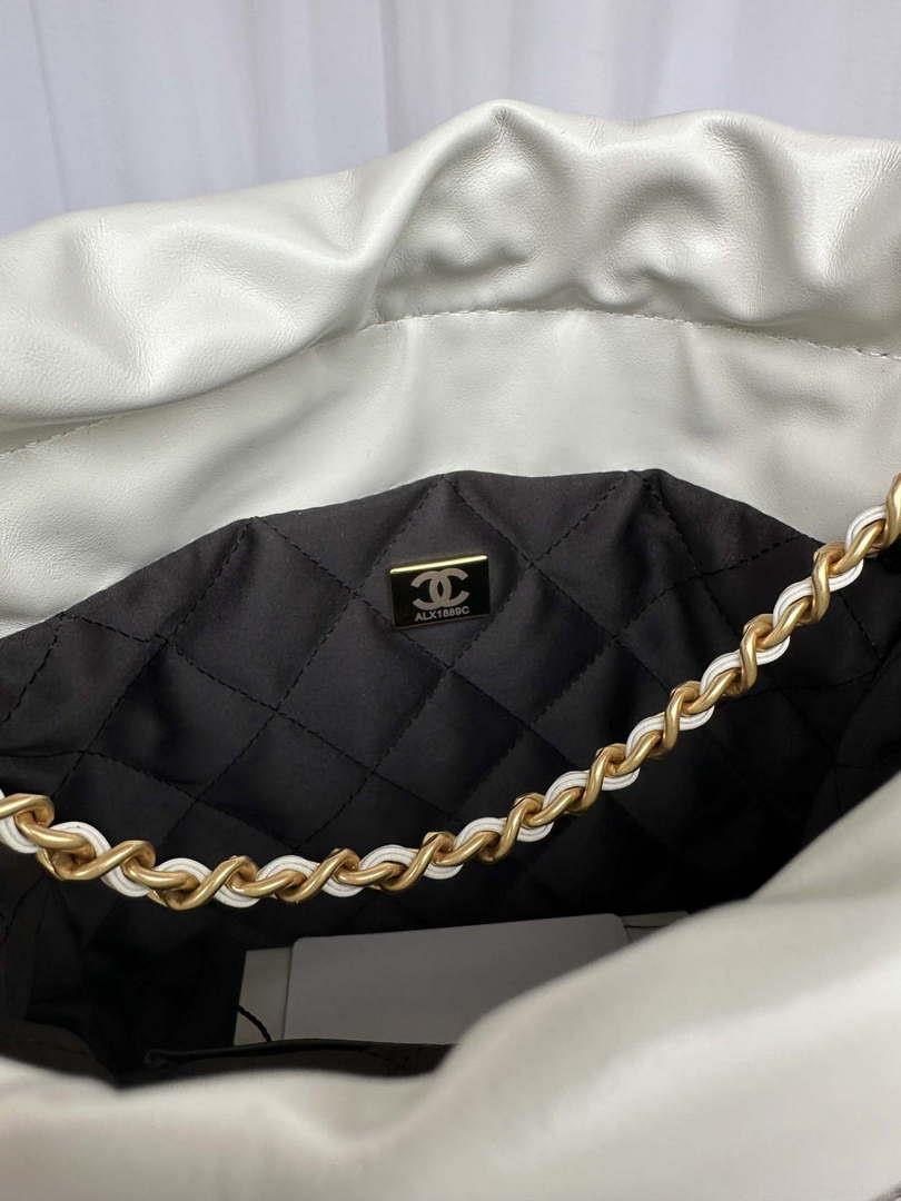 Chanel 22 Mini Handbag AS3980 Shiny Calfskin & Gold-Tone Metal White & Black