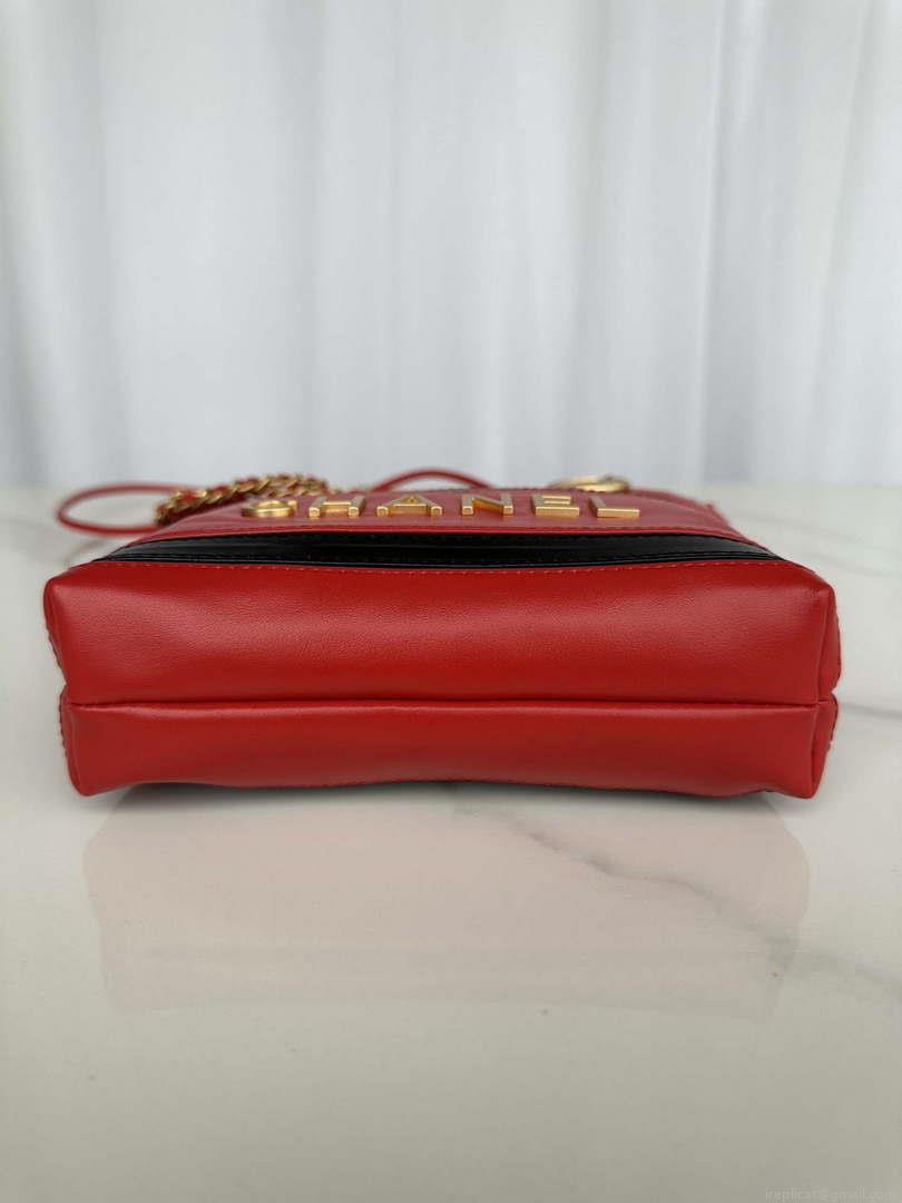Chanel 22 Mini Handbag AS3980 Shiny Calfskin & Gold-Tone Metal Red & Black