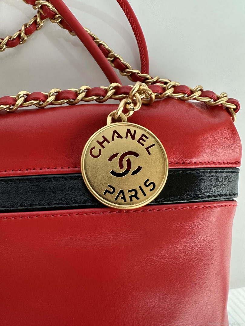 Chanel 22 Mini Handbag AS3980 Shiny Calfskin & Gold-Tone Metal Red & Black