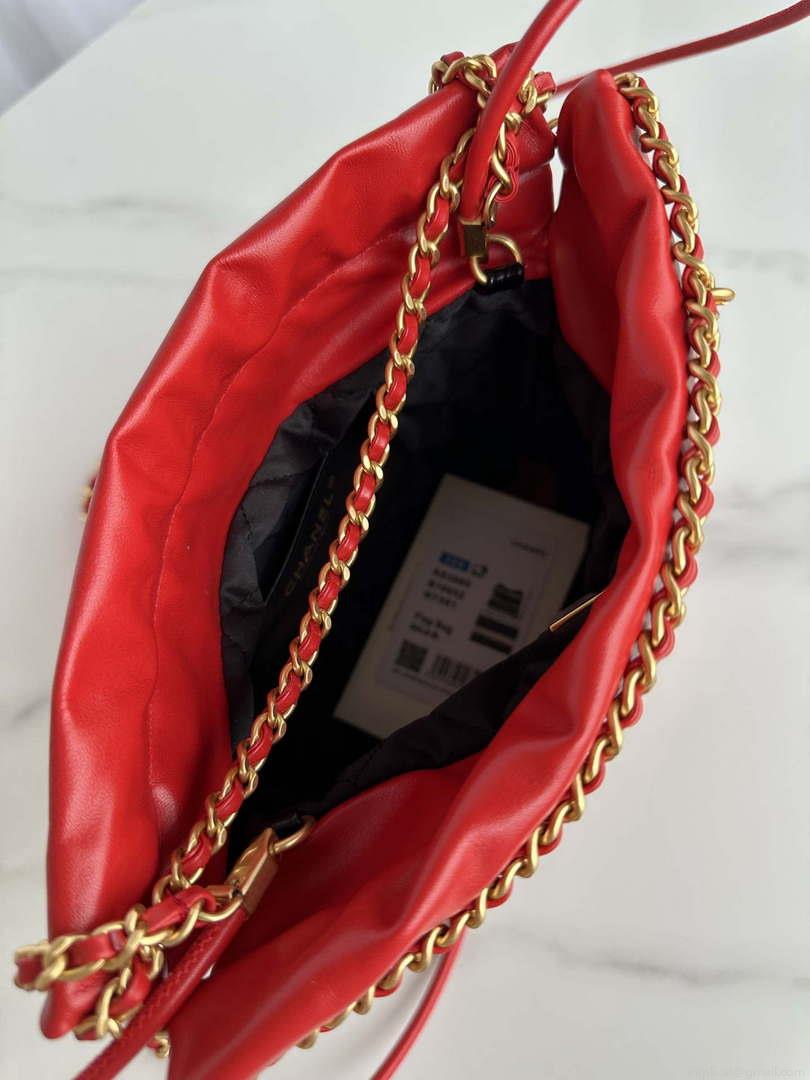 Chanel 22 Mini Handbag AS3980 Shiny Calfskin & Gold-Tone Metal Red & Black
