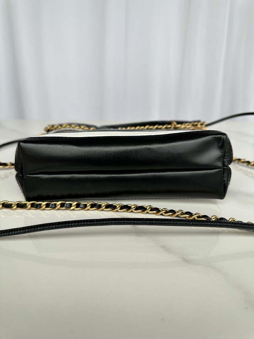 Chanel 22 Mini Handbag AS3980 Shiny Calfskin & Gold-Tone Metal Black & White
