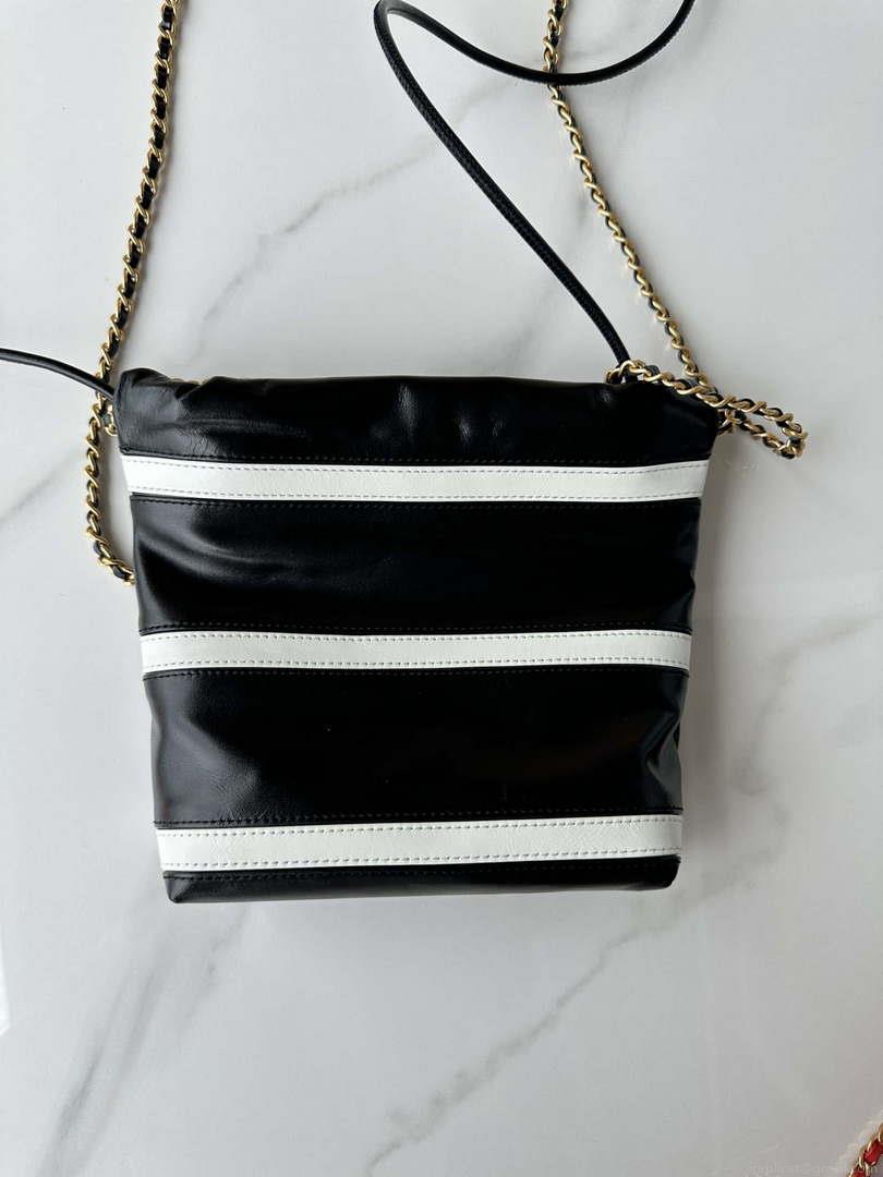 Chanel 22 Mini Handbag AS3980 Shiny Calfskin & Gold-Tone Metal Black & White