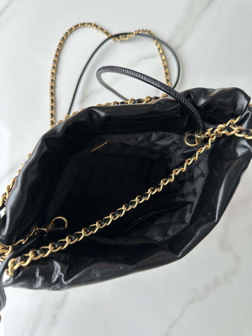 Chanel 22 Mini Handbag AS3980 Shiny Calfskin & Gold-Tone Metal Black & White