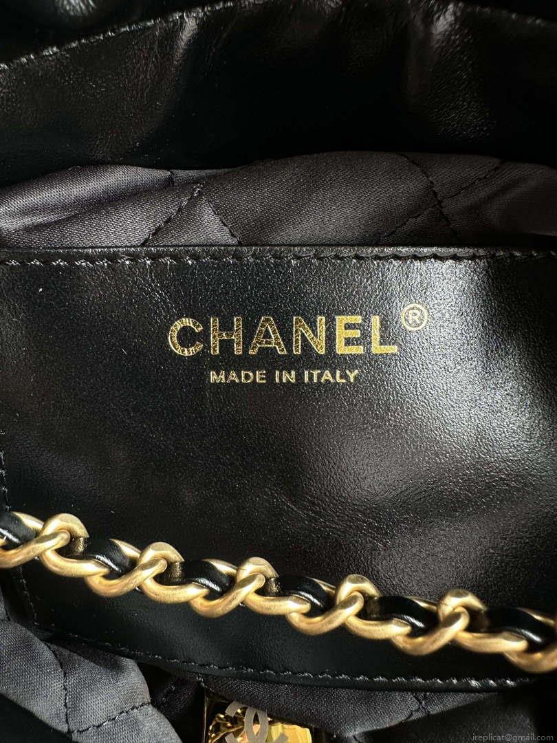 Chanel 22 Mini Handbag AS3980 Shiny Calfskin & Gold-Tone Metal Black & White